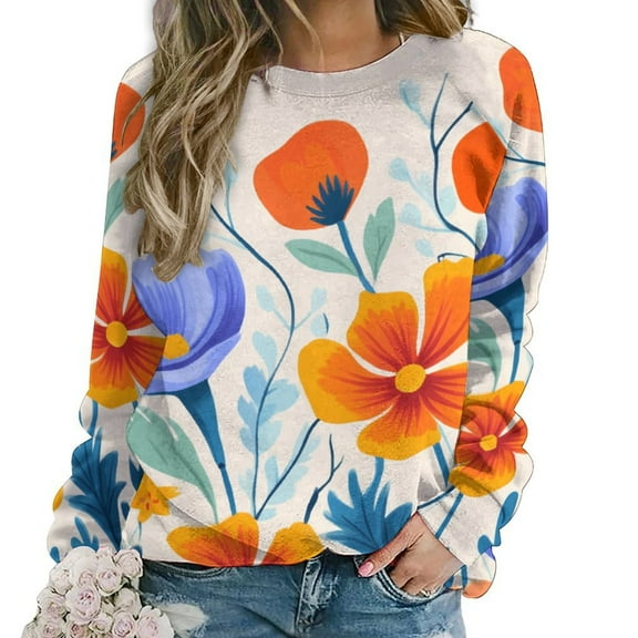Watercolor Wildflowers Women's Floral Printed Sweatshirt Long Sleeve Crewneck Casual Loose Vintage Graphic Pullover Tops