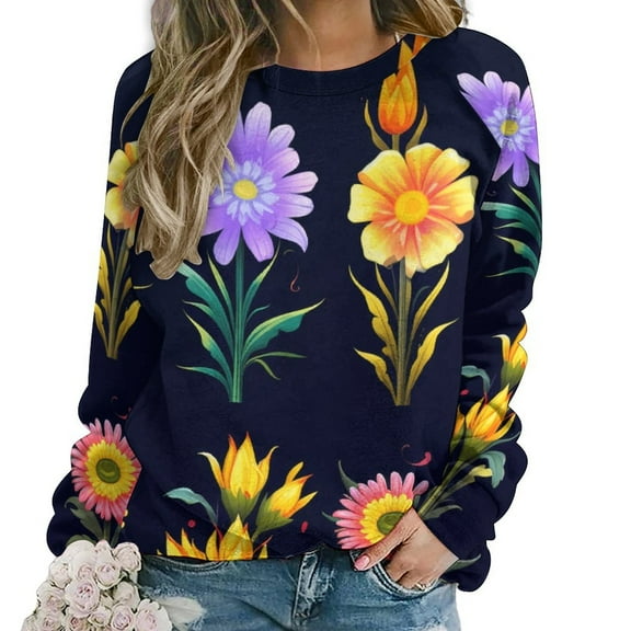 Watercolor Wildflowers Women's Floral Printed Sweatshirt Long Sleeve Crewneck Casual Loose Vintage Graphic Pullover Tops