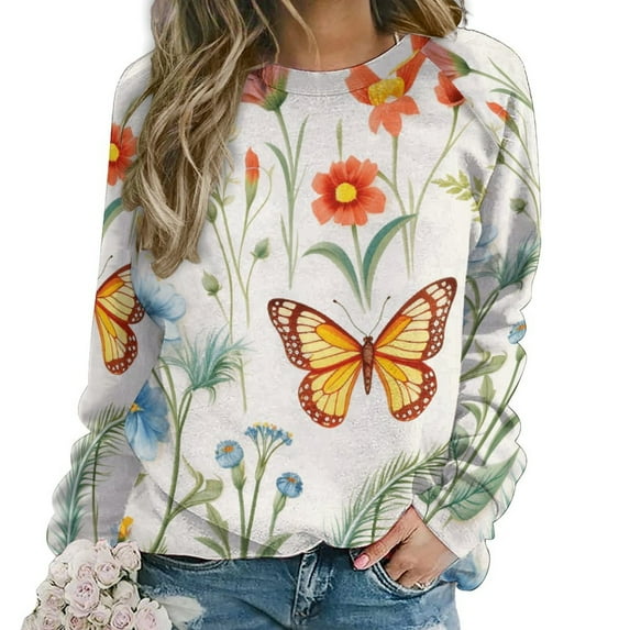 Watercolor Wildflowers Women's Floral Printed Sweatshirt Long Sleeve Crewneck Casual Loose Vintage Graphic Pullover Tops