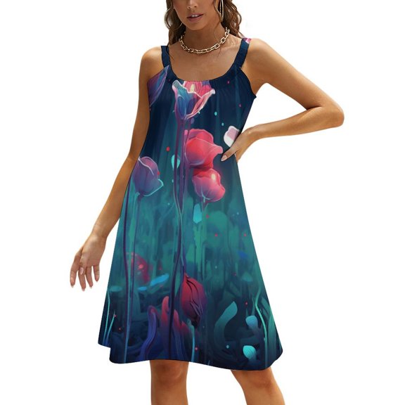 Watercolor Wildflowers Women's Summer Dresses 2025 Beach Casual Sleeveless Floral Print Tank Loose Sundress
