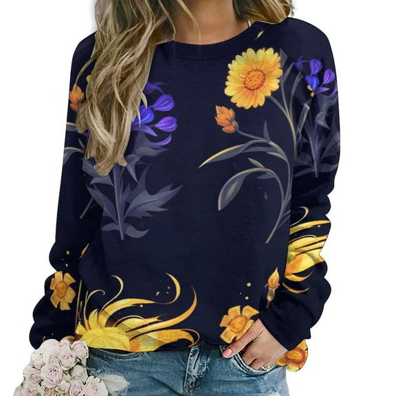 Watercolor Wildflowers Womens Oversized Sweatshirts Hoodies Crewneck Casual Tops Comfy FallWinter Clothes 2024