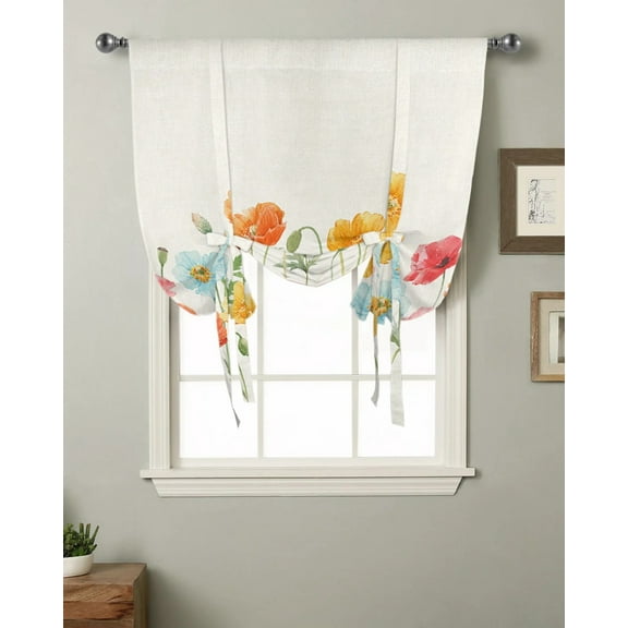 Watercolor Window Curtain for Living Room Kitchen Tie-up Roman Curtain Home Decor Balcony Blinds Drapes