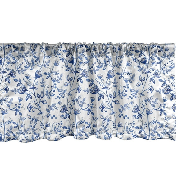 Ambesonne Watercolor Valance Pack of 2, Long Branches Flowers, 54"X18", Blue White and Ceil Blue