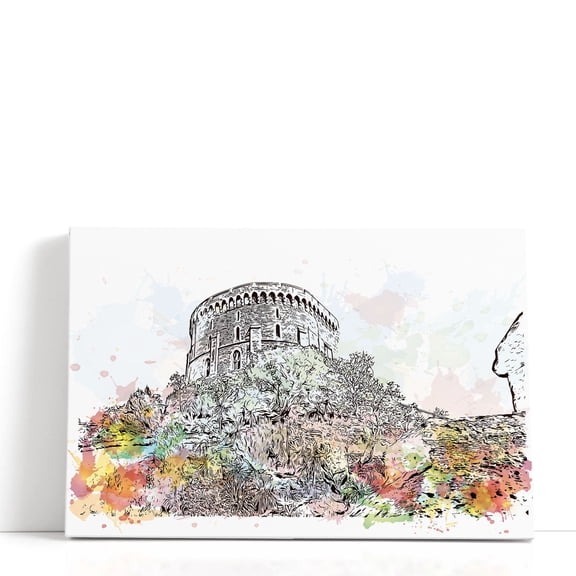Watercolor Windsor Castle England - Wrapped Canvas Print Wall Art | 18" W x 12" H
