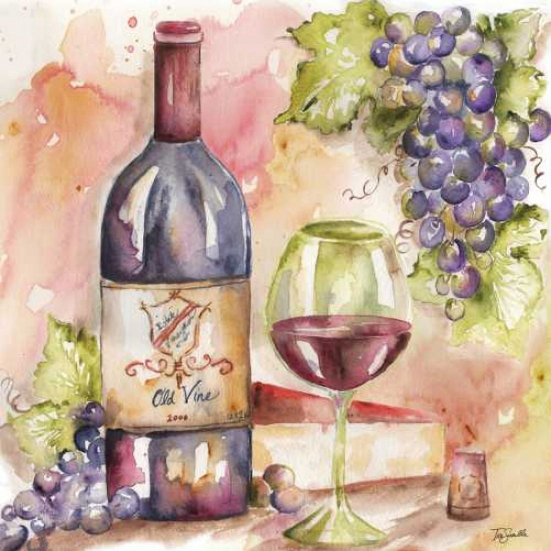 Watercolor Wine I Canvas Art - Tre Sorelle Studios (24 x 24)