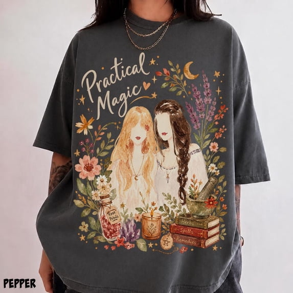 Watercolor Witch Sisters Witchcore Halloween Graphic T-Shirt
