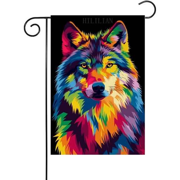 Watercolor Wolf Garden Flag Double Sided Bright Color Animal Yard Flag 12x18 Inch Burlap Decorative Outdoor House Banner