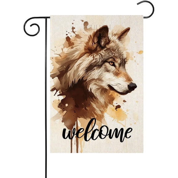 Watercolor Wolf Garden Flag Welcome Double Sided Outdoor Yard Flag Farmhouse Home Porch Decor 12 x 18 Inch