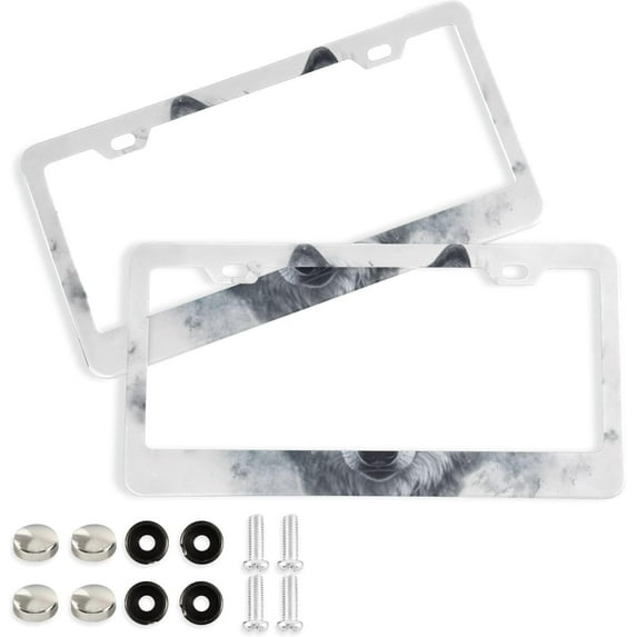 Watercolor Wolf License Plate Frames - Universal Aluminum License Plate Covers with Screws, 2 Pack Holder Car Accessories for Front and Rear Plates Home Decor
