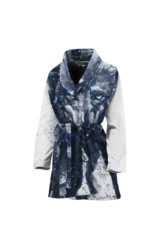 Watercolor Wolf Portrait Women Bathrobe One Size Univeral Fits, Wolves Wide Animal Fashion Lightweight Plush Fleece Long Robe For Women
