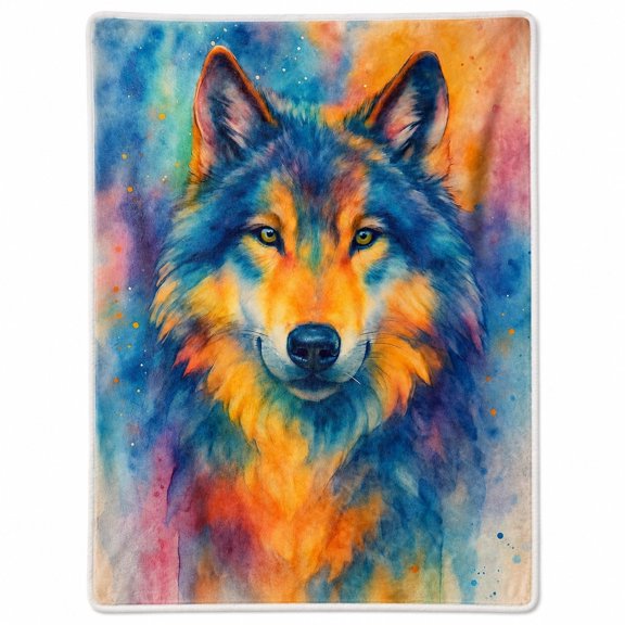 Watercolor Wolf Sherpa Blanket, Soft Polyester Fleece Throw