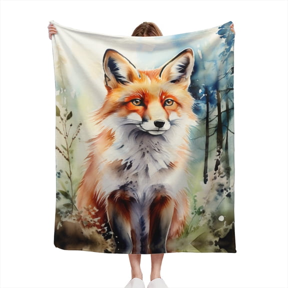 Watercolor Woodland Animals Fox in Scenic Wood land Forest Animal Print Design Lightweight 50x60 Throw Blanket for Sofas, Home Decor, Travel, Lounging