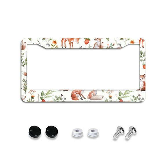 Watercolor Woodland Animals License Plate Frames for Women Men Car Plate Holder Cover Metal Tag Aluminum Car Accessories Front Rear Plate Decor
