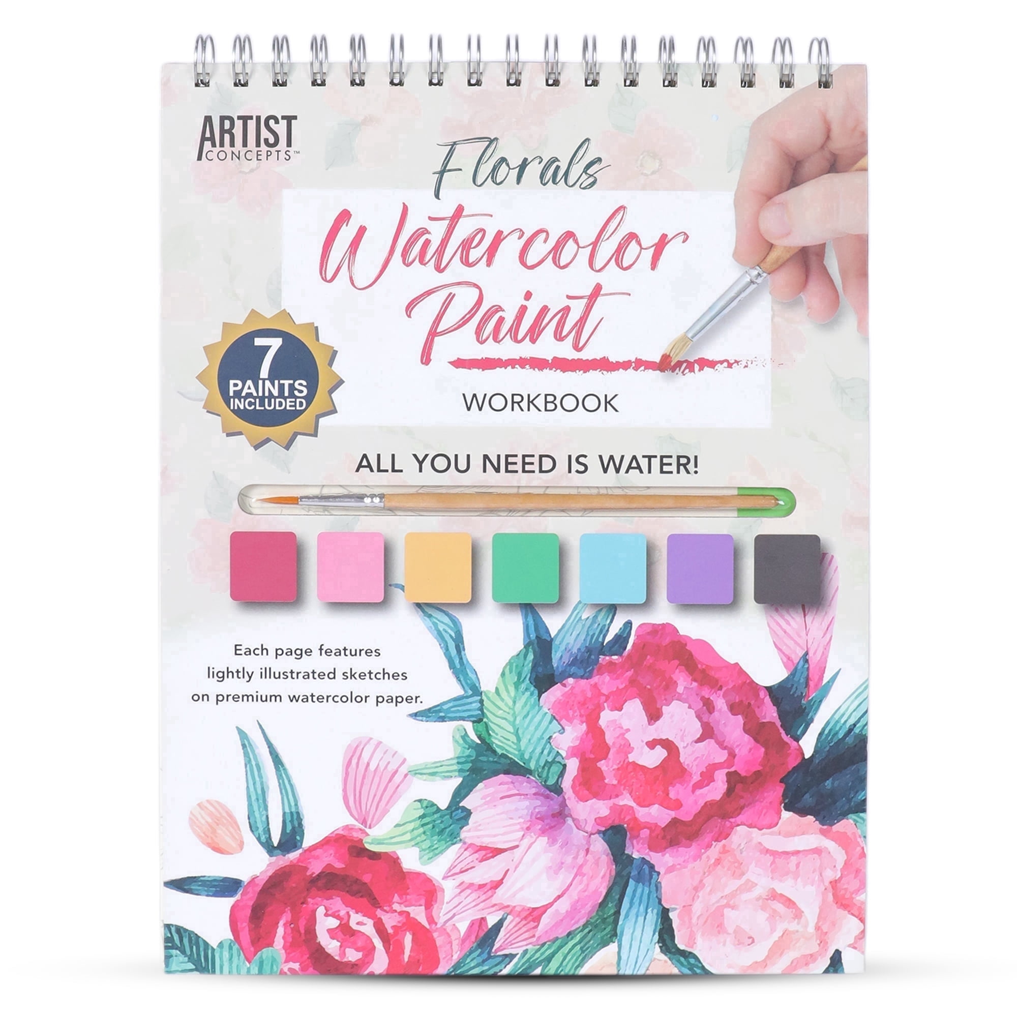 Artist Concepts Watercolor Coloring Book with Watercolor Paint Set, Art Supplies, Floral