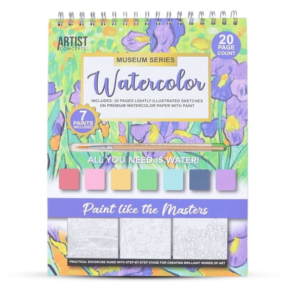 Artist Concepts Watercolor Coloring Book with Watercolor Paint Set, Art Supplies, Museum