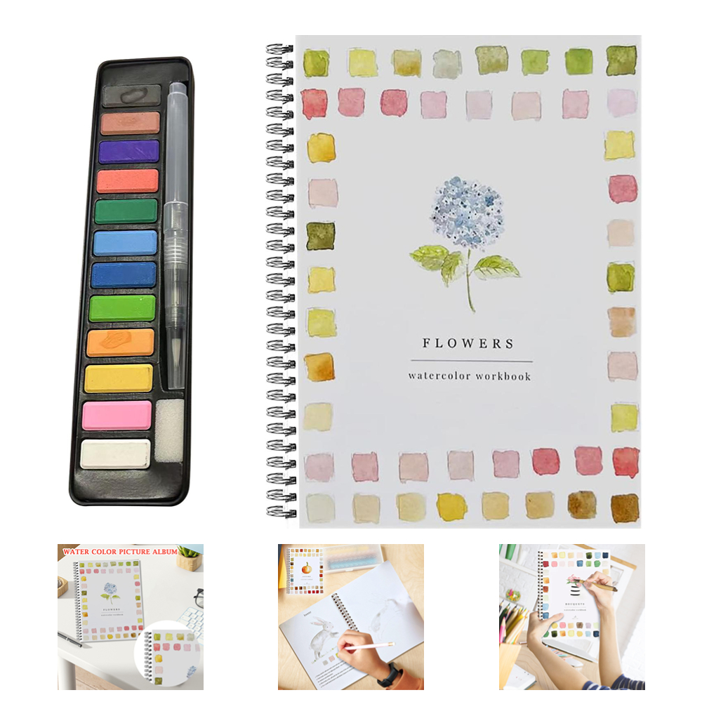 Cahier D'aquarelle Pour Débutants ZhouWei - 12 Couleurs, Pinceau Inclus, Papier épais Anti-bavures - Pour Enfants Et Adultes