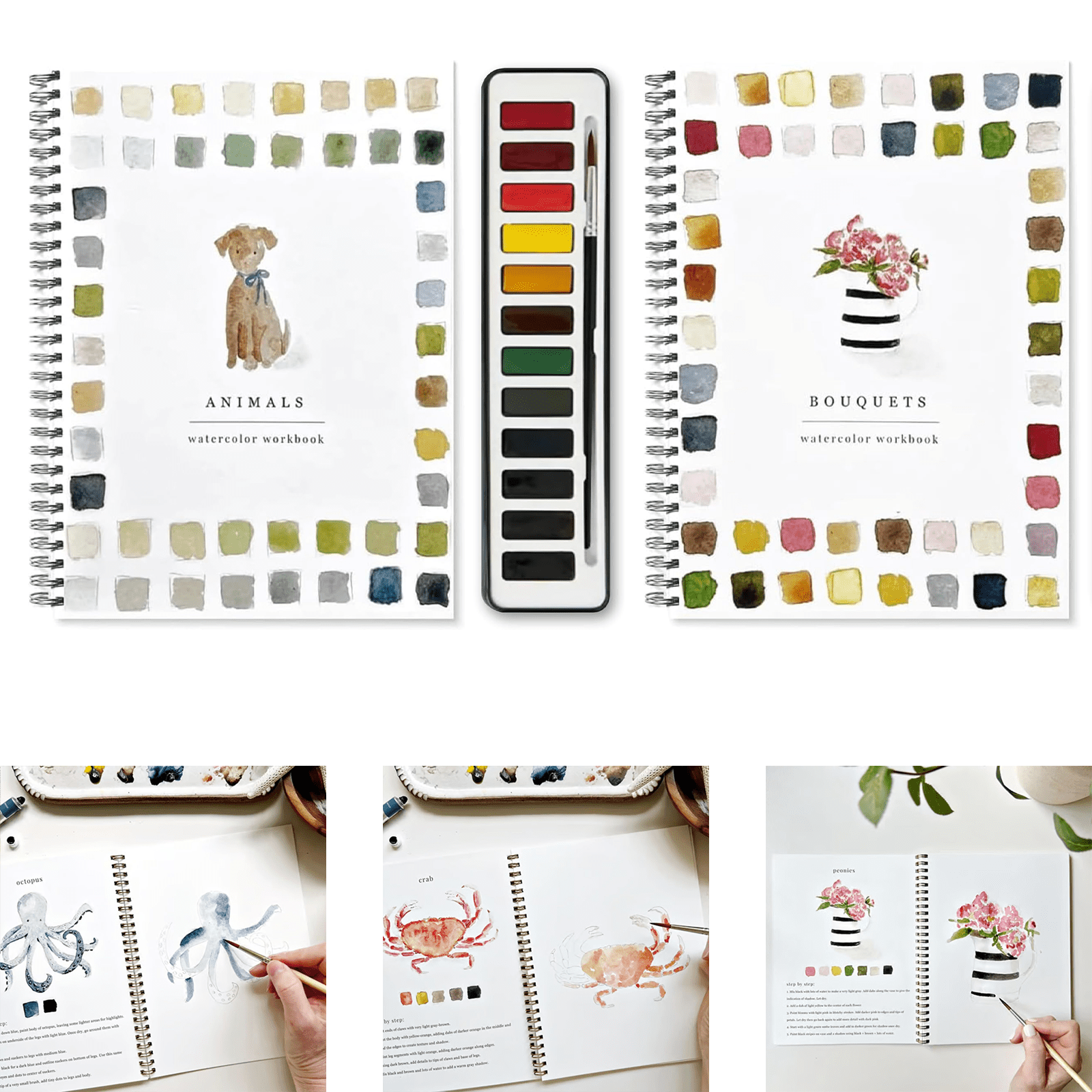 SEPSUMMER Watercolor Workbook For Beginners - Nature Scenes Painting Kit With Instructions, Paints & Brush (Autumn Theme)