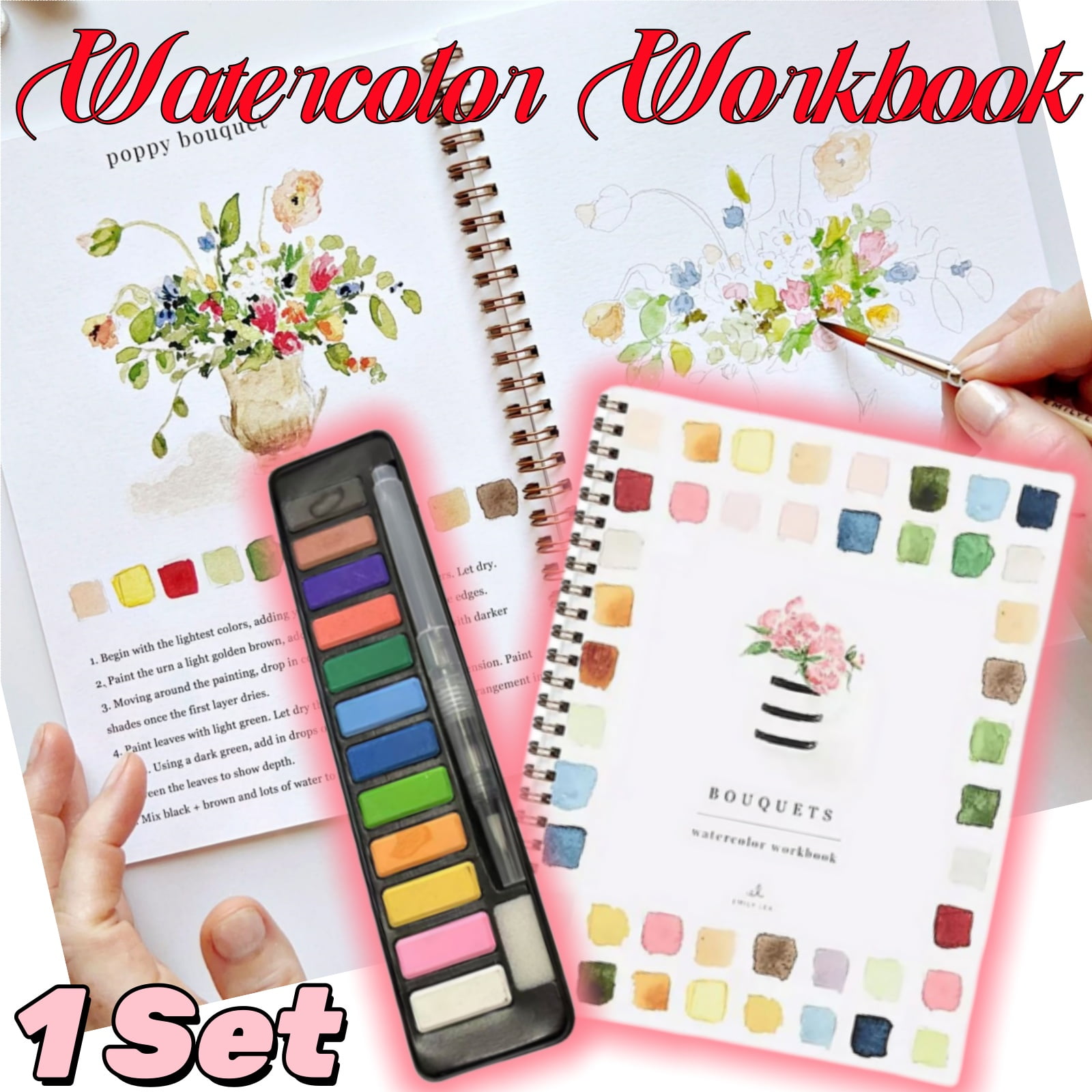 Spiral-Bound Watercolor Workbook with 12 Colors
