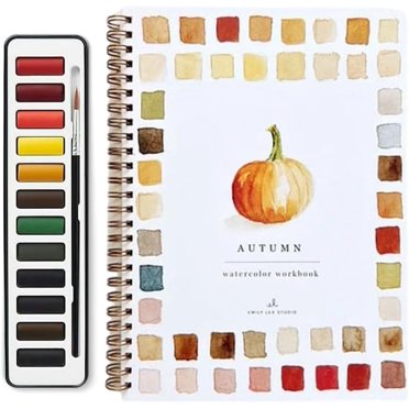 Beginner Watercolor Painting Kit - 12 Colors Paint Set With Brush In Workbook Format