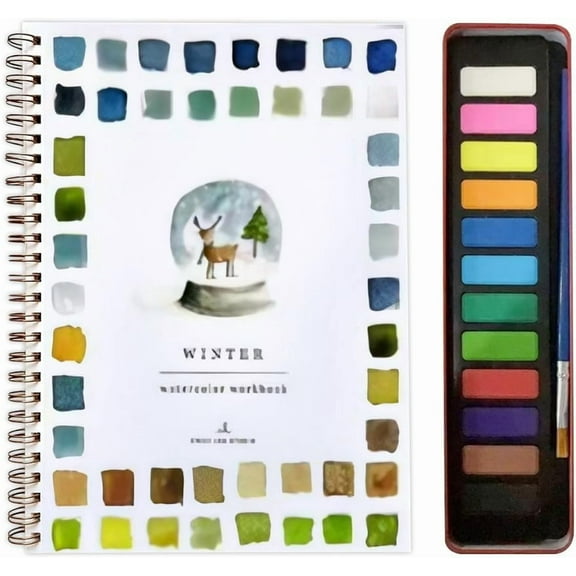 Watercolor Workbooks, Watercolor Book for Adults Beginners, Water Coloring Book Painting Kit with 12 Watercolors Paints & Brush, Art Crafts Paint Set for Creative Exploration Gift for Teens (H)