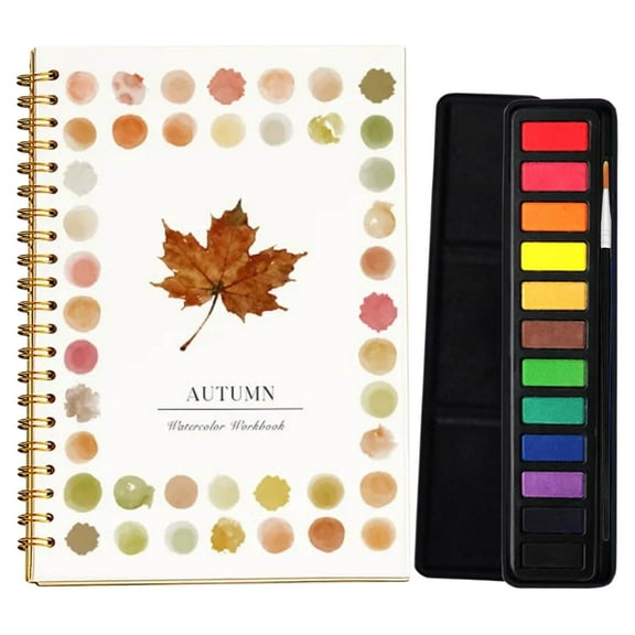 Watercolor Workbooks,Watercolor Paint Set,Beginner Friendly Watercolor Workbook,Travel Size Book,Step-by-Step Painting Guide with 12 Sketches,Lay-Flat(Autumn Book+Paint 9*6.5in)