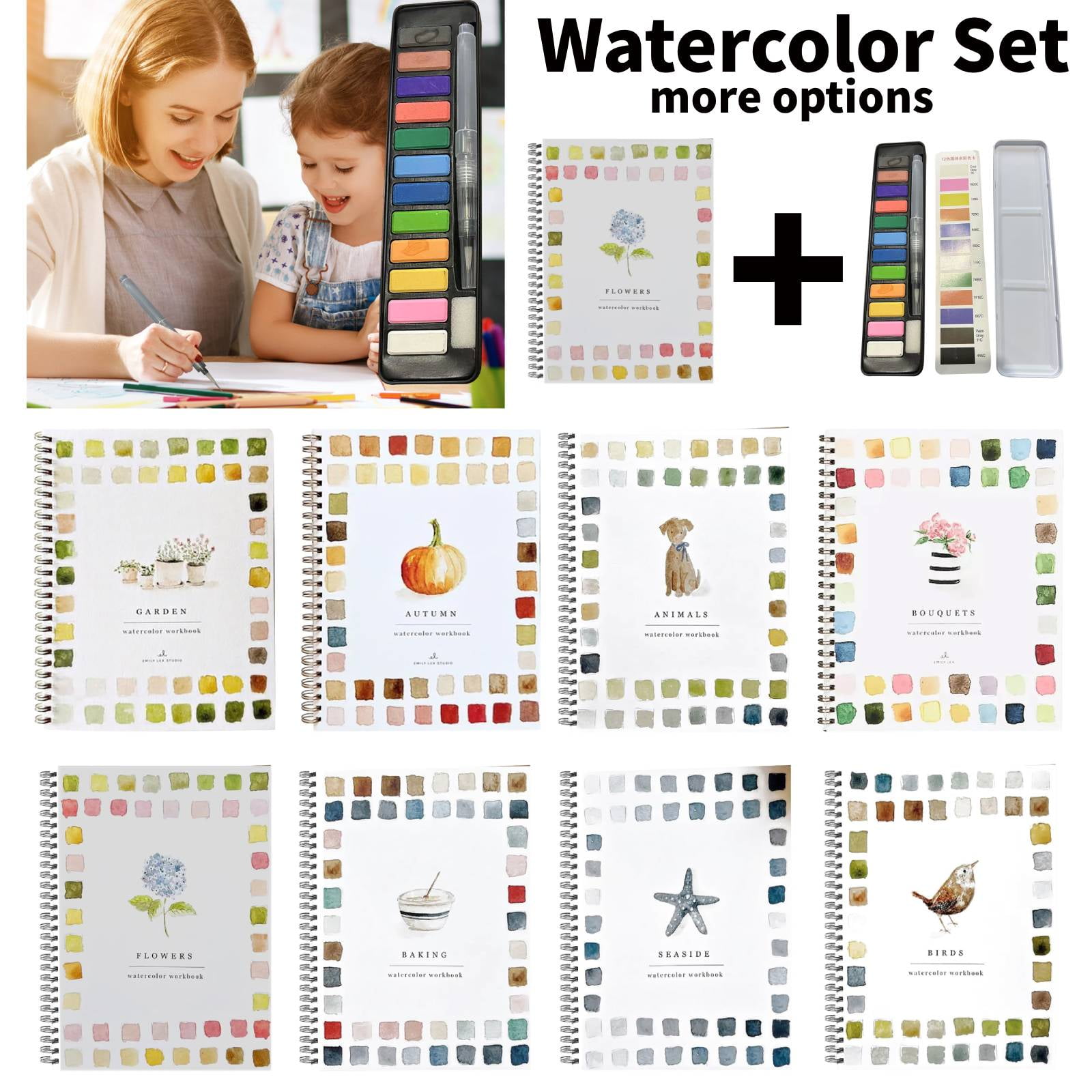 Watercolor Workbooks with Pens: 12 Color Set