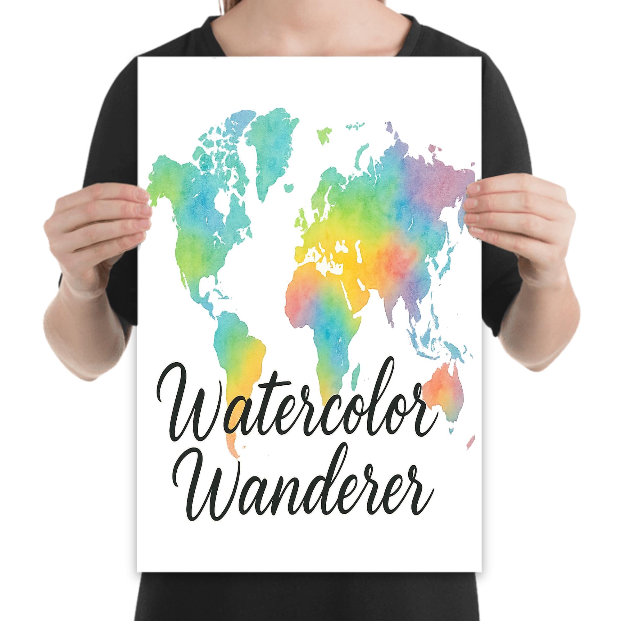 Watercolor World Map Art - Travel Lovers - 13x19 Poster Print - Home ...