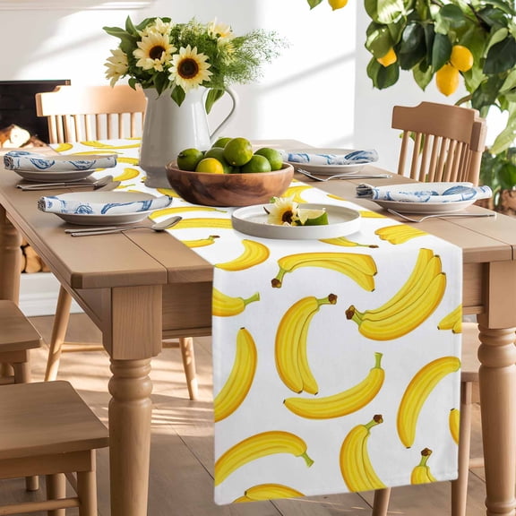Watercolor Yellow Banana on White Table Runner-90 Inch Long Summer Fruit Table Runners Linen Burlap Tablerunner for Kitchen Dining Room Holiday Party