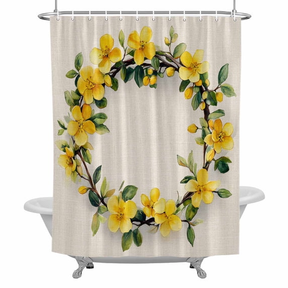 Watercolor Yellow Floral Shower Curtain Set with Hooks, Vintage Rustic Tropical Waterproof Fabric Bathroom Curtains Decor Home Accessories,66 X 72 Inch Long