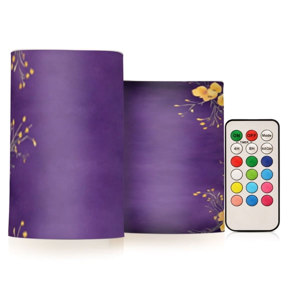 Watercolor Yellow Flowers Flickering Flameless Candles Battery Operated with Remote Timer LED Pillar Candles Set of 2