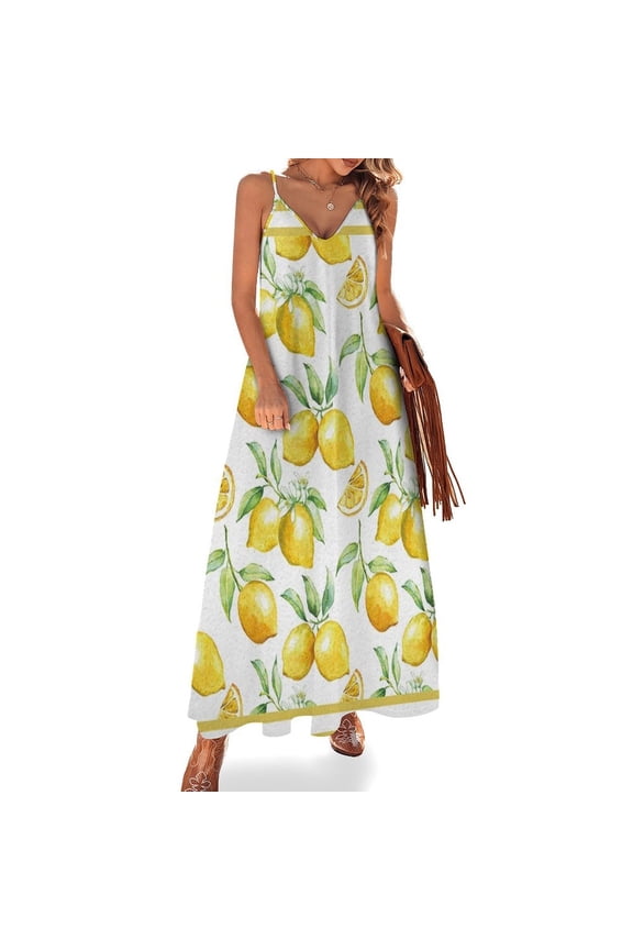 Watercolor Yellow Fruit Lemon Sleeveless Dress Women's Evening Dress Womans Clothing