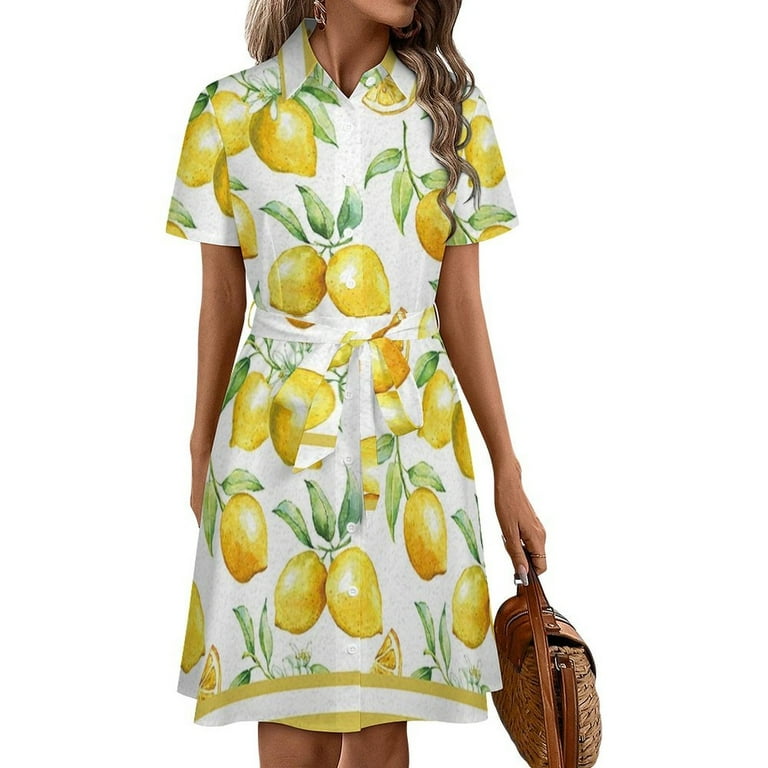 Watercolor Yellow Fruit Lemon Womens Shirt Dresses Women'S Short