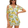 thumbnail image 1 of Watercolor Yellow Fruit Lemon Womens Summer V Neck Zipper Top Short Sleeve T Shirt Off Shoulder Top Casual Classy Loose Shirts, 1 of 7