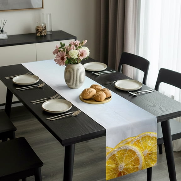 Watercolor Yellow Lemon Slices Table Runner 36 Inches Long,Kitchen Dining Tablerunners Summer Fruit Linen Table Runners Dresser Scarves for Home Dinner Wedding Holiday Party Decor