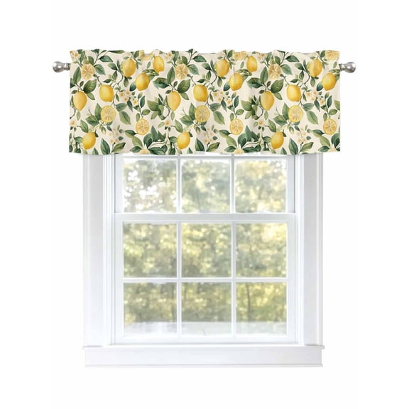 Watercolor Yellow Lemon Valances for Windows, Rod Pocket Kitchen Valance Curtains - Soft & Washable Small Window Treatment for Living Room, Bathroom, Farmhouse Summer Fruit , 42x12 Inch, 1 Panel