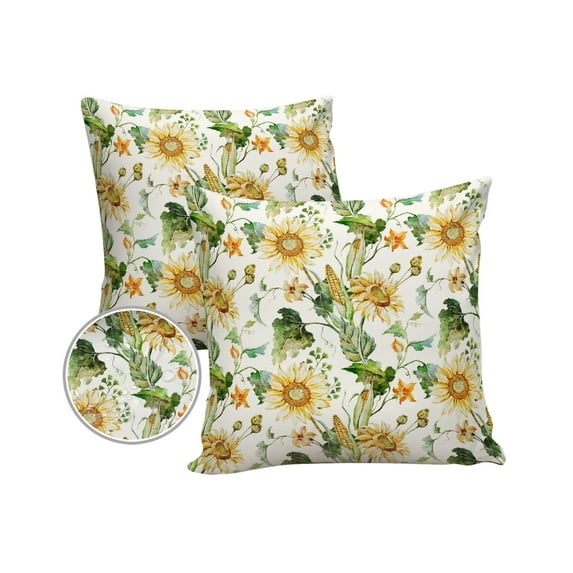 Watercolor Yellow Sunflowers Farm Floral Outdoor Pillow Covers Set of 2, Decorative Waterproof Throw Pillow Case, Country Style Cotton Linen Soft Cozy Cushion Pillowcases