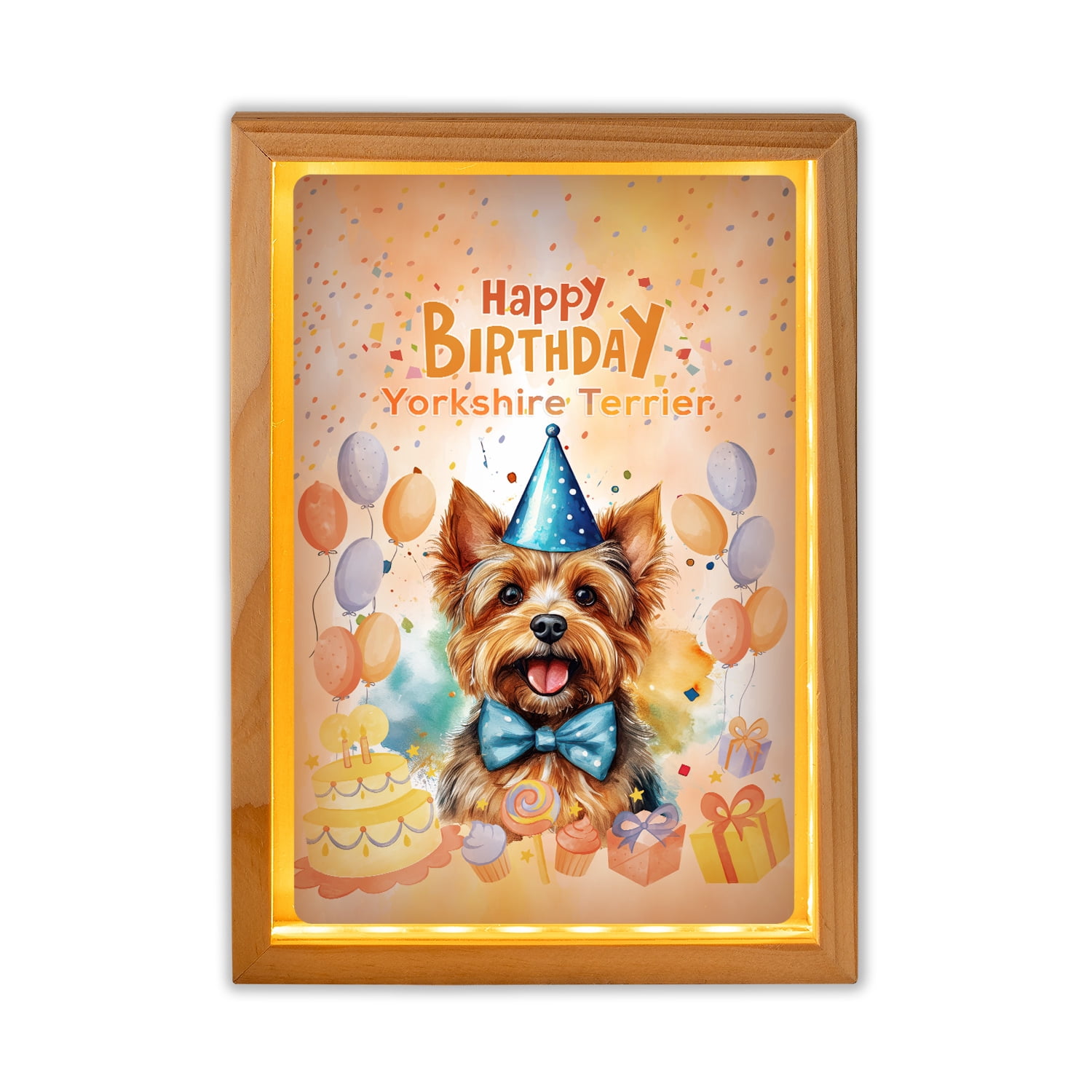 Watercolor Yorkshire Terrier Happy Birthday Celebration Balloons Gift ...
