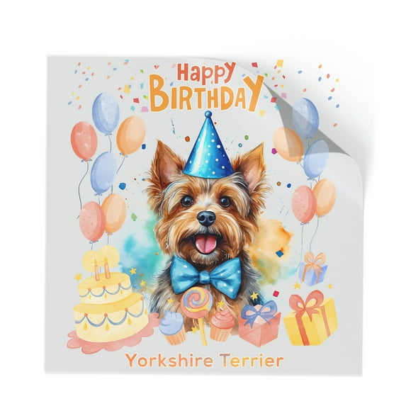 Watercolor Yorkshire Terrier Happy Birthday Celebration Balloons Gift Party Cutout Transfer Sticker Yorkie Dog Lover Gifts Transparent Decal Art Decor - 00028