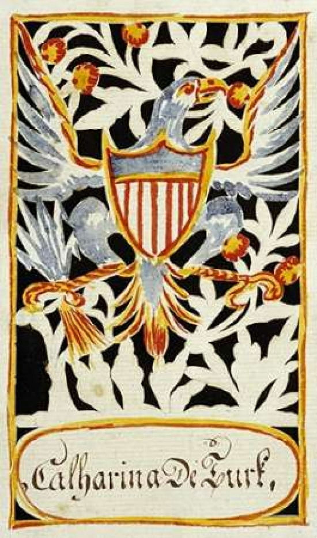 Watercolor and Cutwork Fraktur Drawing Canvas Art - Wilhemus Antonius Faber (12 x 18)