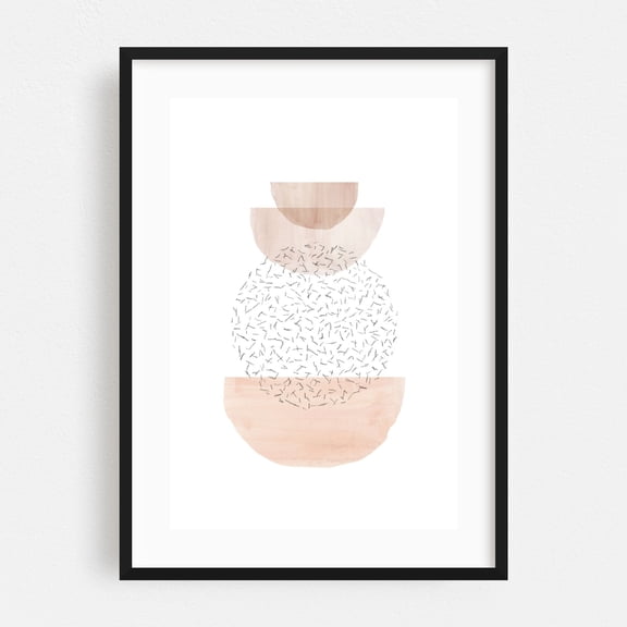 Watercolor balancing shapes - Digital Art Abstract Minimalist Geometric Pastel Modern Art Boho Line Art Black Framed Wall Art Print 5 x 7 inches