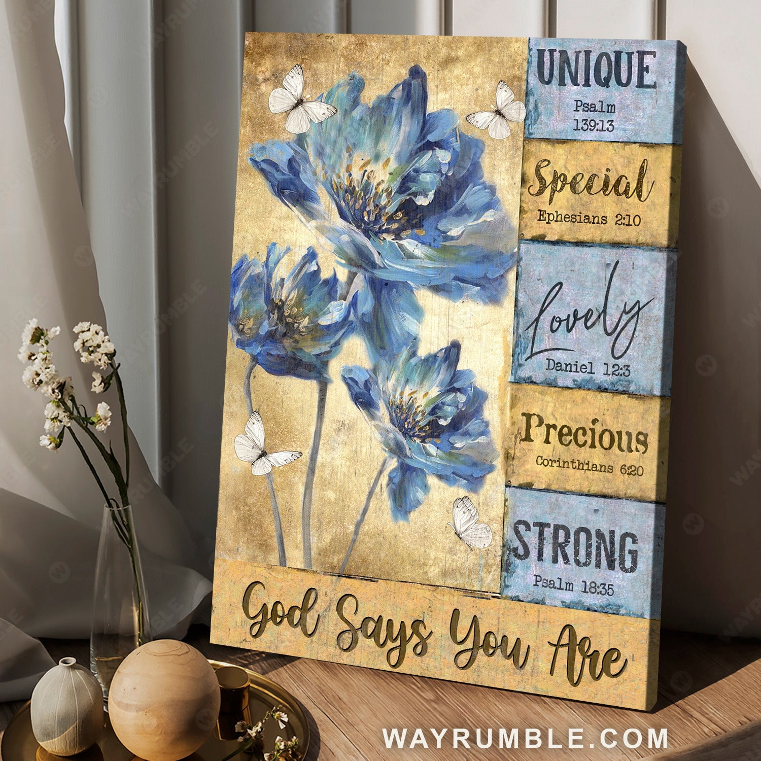 Watercolor blue flower, Butterfly painting, God says you are unique ...