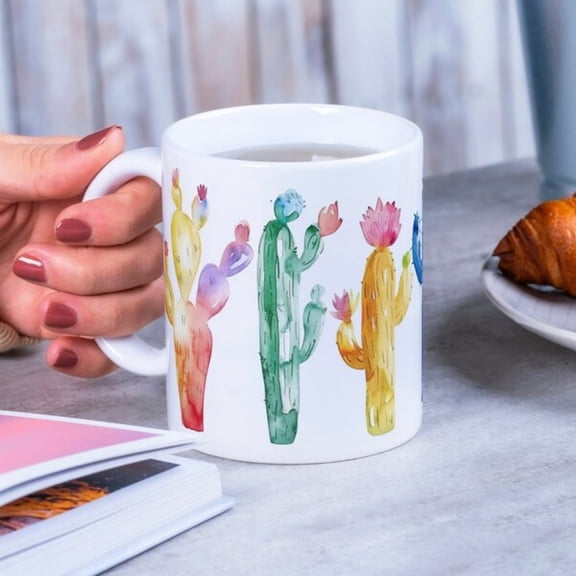 Watercolor ctus Coffee Mug, Botanil Mornings, Gift Nature Lovers, Desert Oasis, oz and oz sizes.