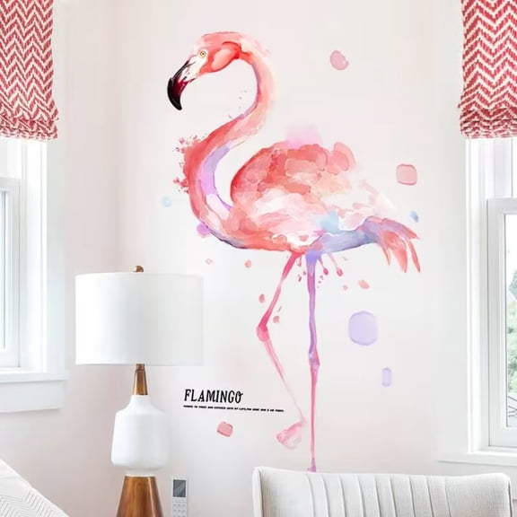 Watercolor flamingo wall stickers, flamingo stickers, bird decals, animal posters, bathroom glass decals, transparent stickers, DIY children's room decals, living room and bedroom wall stickers