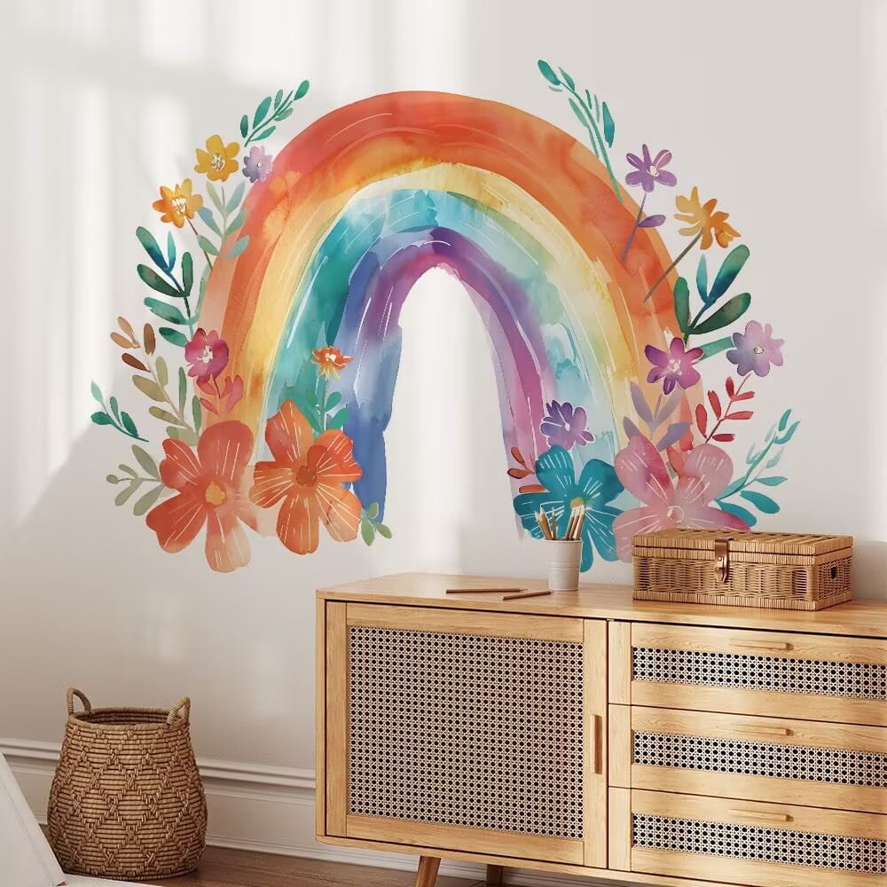 Watercolor flower stickers, rainbow wall decal, rainbow stickers,Living Room DIY transparent stickers Peel and Stick Removable Home Decor Bedroom Sofa TV Wall Art Decoration