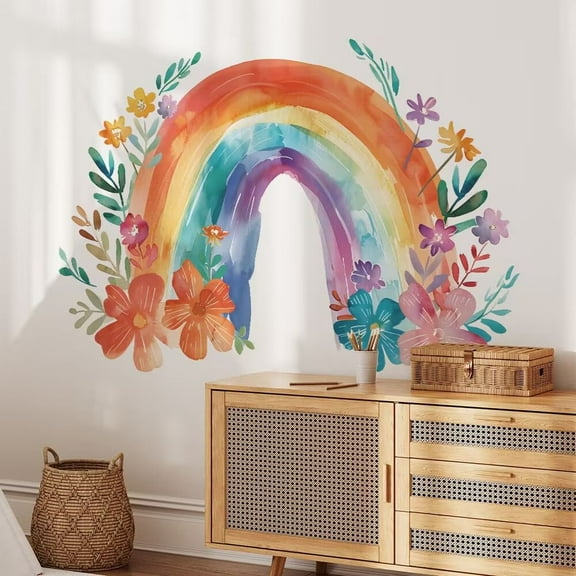 Watercolor flower stickers, rainbow wall decal, rainbow stickers,Living Room DIY transparent stickers Peel and Stick Removable Home Decor Bedroom Sofa TV Wall Art Decoration