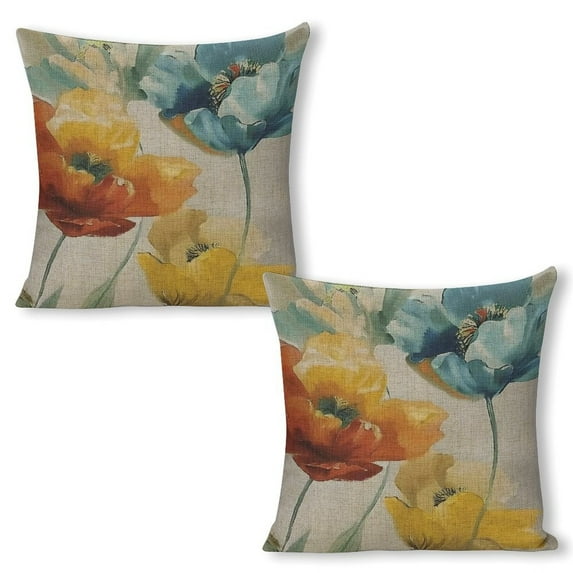 Watercolor flowers full of charm Linen toss pillowcase decoration pillowcase gifting preferred 24x24 inch cushion cover 2 sets sofa pillowcase sofa bedroom living room car