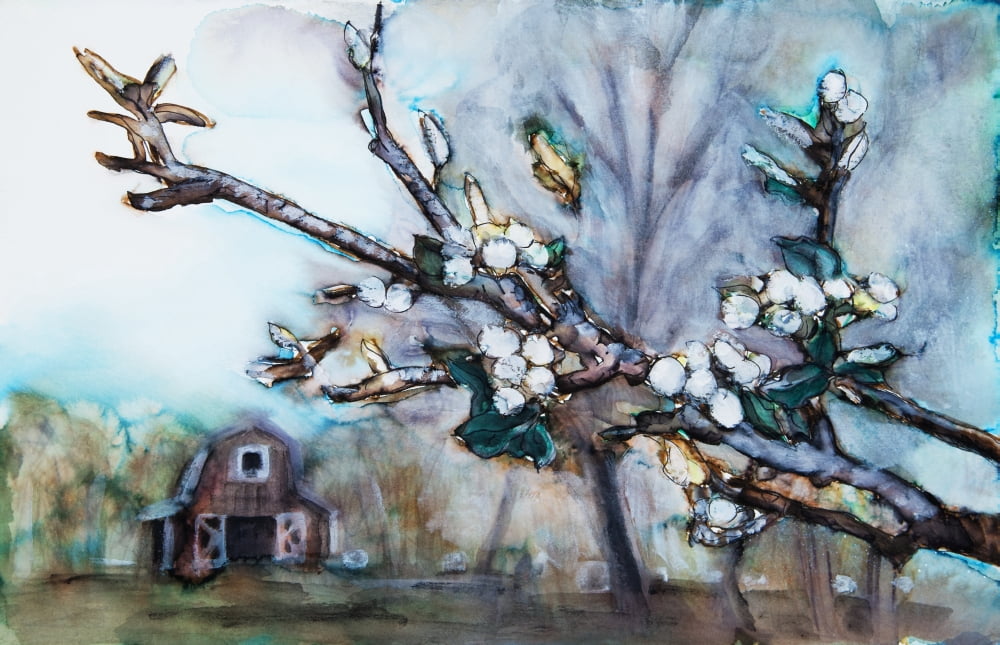 Watercolor painting of a barn scene Canvas Art - Tara Thelen Design Pics (36 x 22)