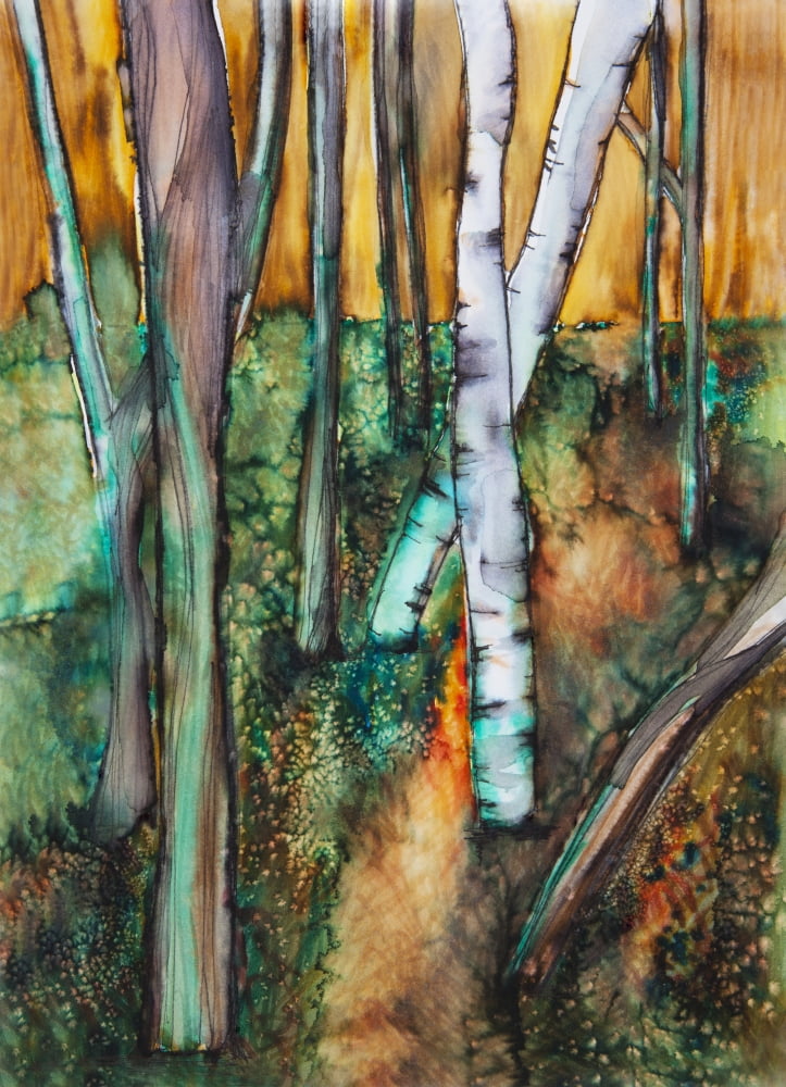 Watercolor painting of a colorful forest Canvas Art - Tara Thelen Design Pics (24 x 34)