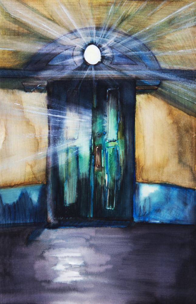 Watercolor painting of an opening door filled with light Canvas Art - Tara Thelen Design Pics (22 x 34)