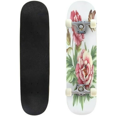 Watercolor peonies Outdoor Skateboard Longboards 31"x8" Pro Complete Skate Board Cruiser Gift